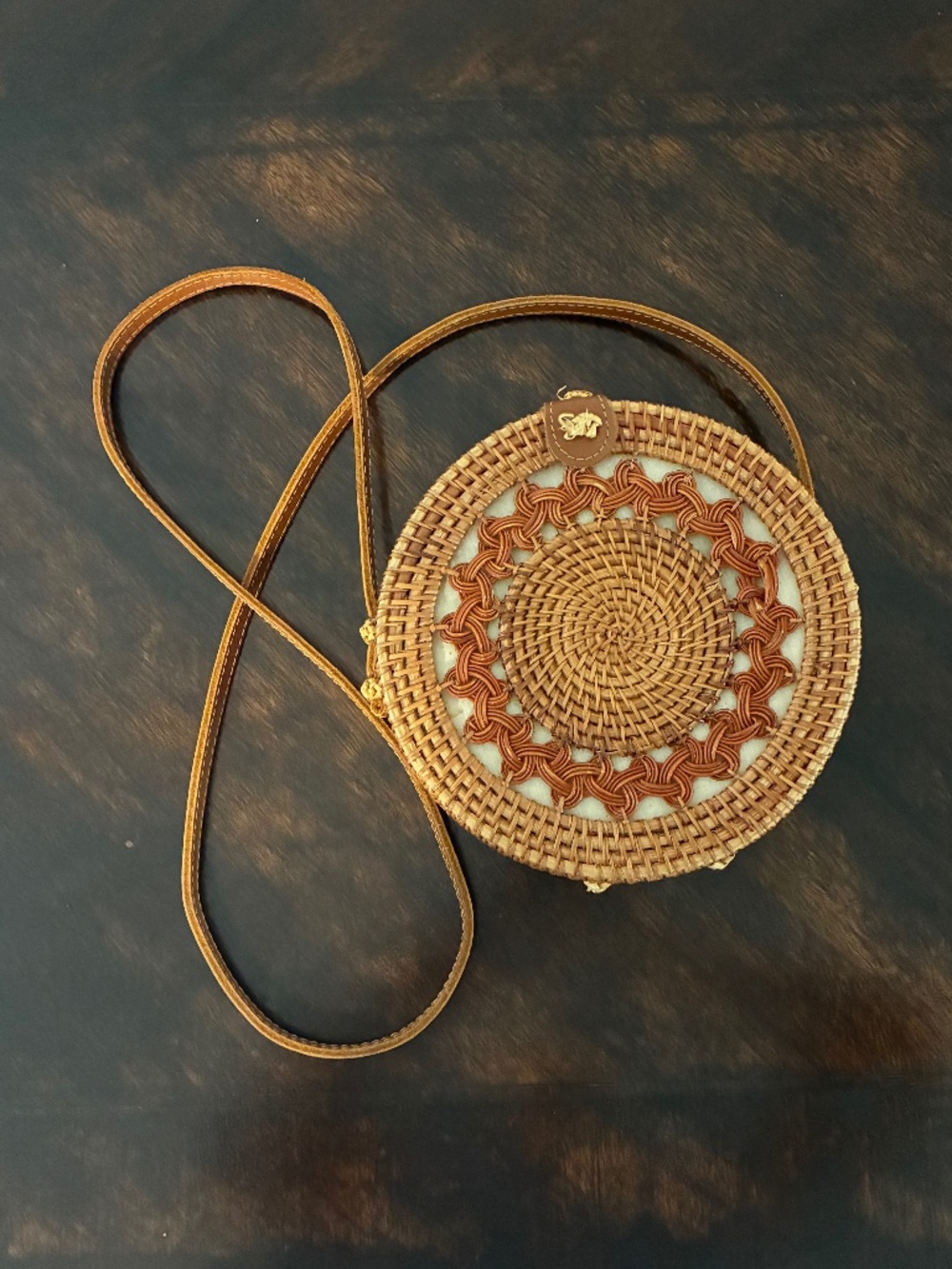 Hand woven Rattan boho crossbody purse canvas liner